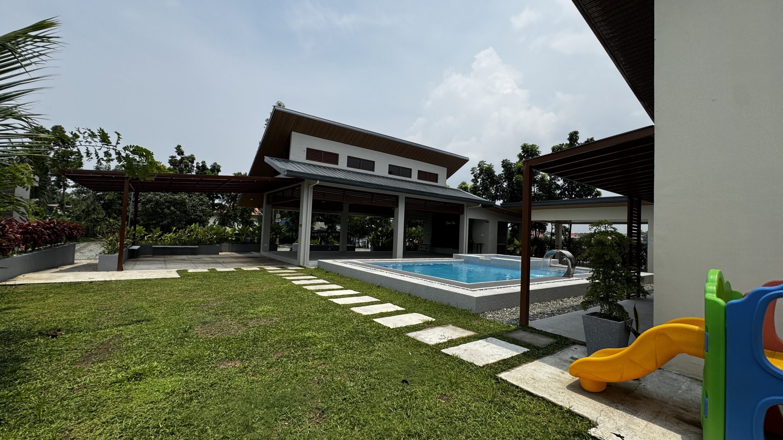 Pool and manicured lawn