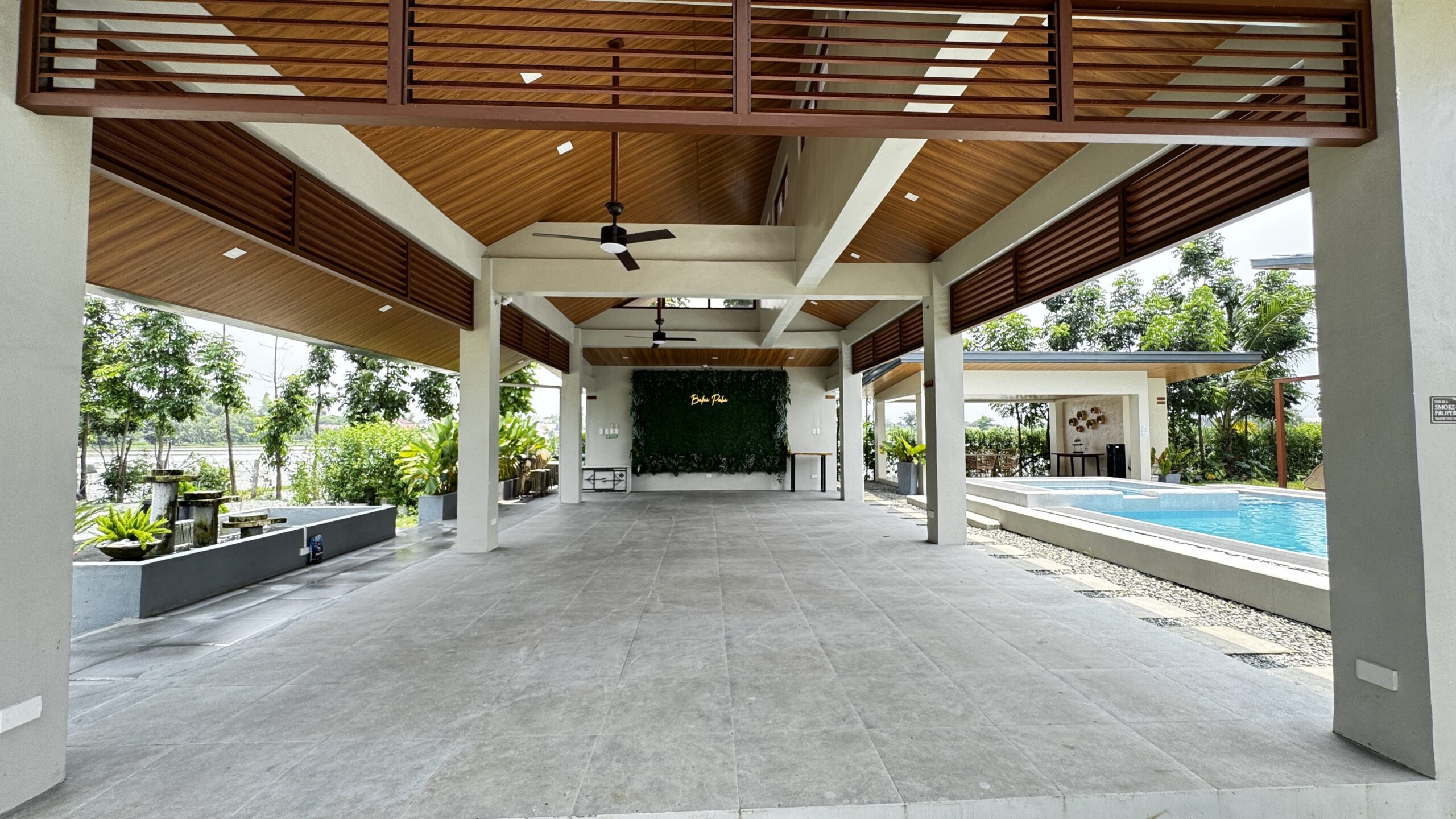 Open pavilion with living green wall